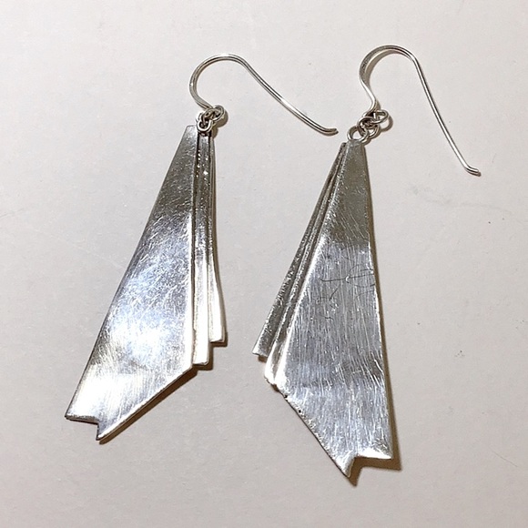 Vintage 60s Earrings Silver Brass Handmade - Picture 2 of 5